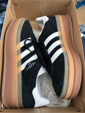 Adidas Originals Gazelle Bold Core Black, Cloud White, & Gum Platform Shoes